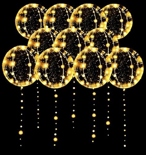 LED Balloons 10 Pack, Light Up Balloons 20 Inches Clear Helium Bobo Balloon, Glow Bubble Balloons with String Lights for V...