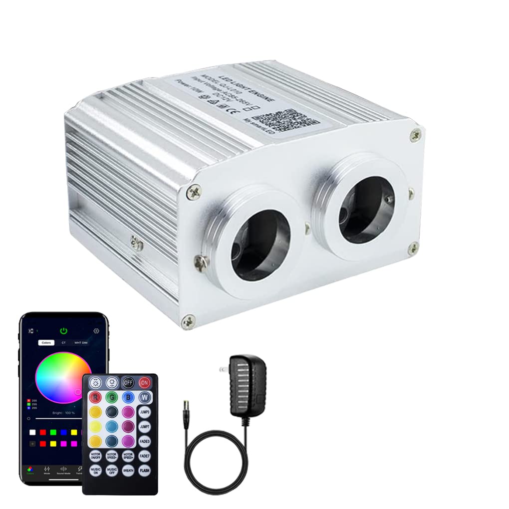 Azimom Dual Port 16W Twinkle Fiber Optic Starlight Box Sound Activated Rgbw Fiber Optic Light Source App/Remote Control Dual Head Light Engine Driver For Car Home Ceiling Star Lighting Decor