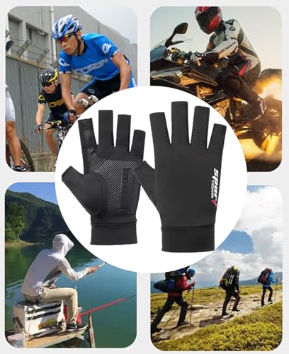 Eohak Men UV Protection Fishing Gloves Summer Non Slip Fingerless Gloves for Driving Hiking Cycling Gloves