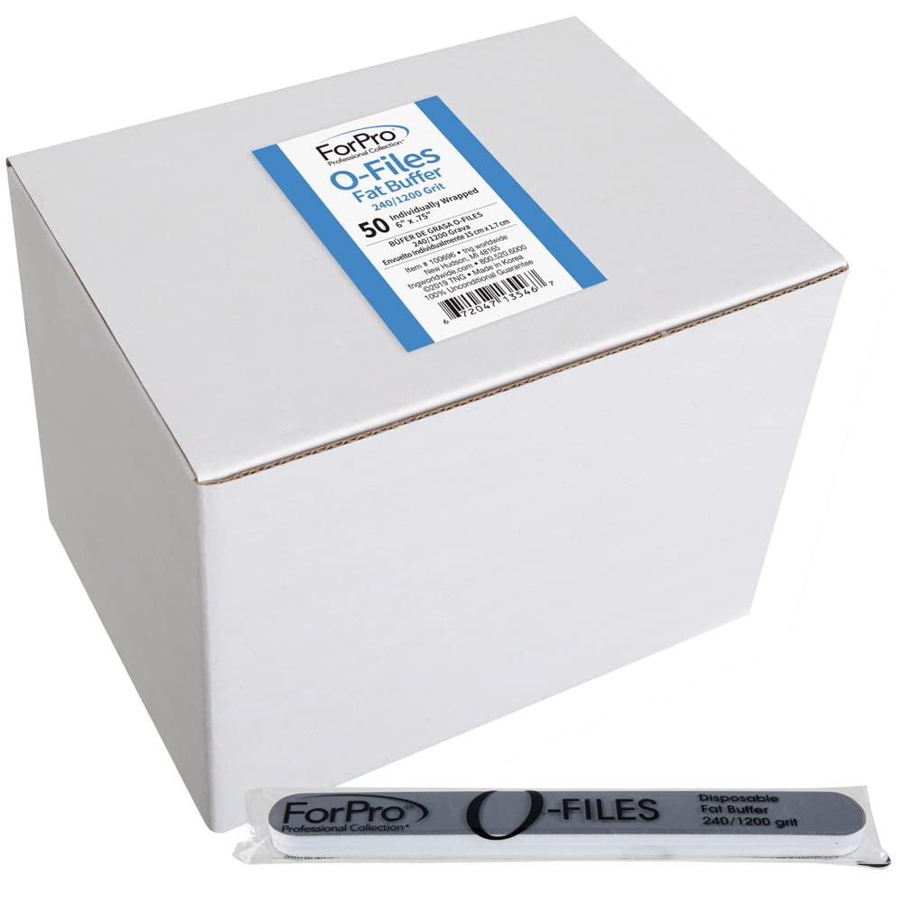 ForPro Professional Collection O-Files Fat Buffer, 240/1200 Grit, Double-Sided Manicure & Pedicure Nail Buffer, Individually-Wra