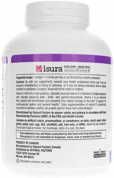 Natural Factors, Mixed Vitamin E 400 IU, Antioxidant Support for Cardiovascular and General Health, 240 softgels (240 servings)