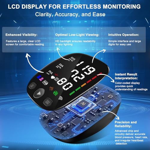 Bluetooth Automatic Blood Pressure Monitor for Home Use - with Adjustable Upper Arm Large Cuff (8.7"-17.3"), App Tracking,...