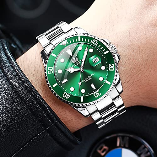 OLEVS Luxury Watches for Men Big Face Stainless Steel Business Dress Analog Quartz Watch with Day Waterproof Luminous Mens...