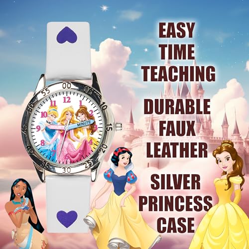 Disney Princess Time Teacher Watch for Kids – Easy Analog Time Learning, Colorful Princess Design, Adjustable Strap