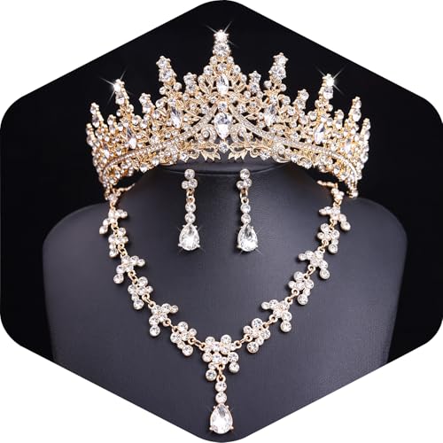 Feltent Tiaras and Crowns Jewelry Set for Women Tiaras Earrings and Necklace for Wedding Rhinestone Crystal Bridal Jewelry...