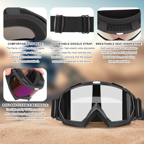 Motorcycle Goggles, Dirt Bike Goggles ATV Offroad Riding Motocross Protective UTV Helmet Glasses for Adults Youth Kids