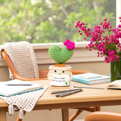 BRIFUFOUS Get Well Gifts for Women, Handmade Crochet Cactus – Plush Plant Gift with Encouragement Card for Desk Decor, Hom...