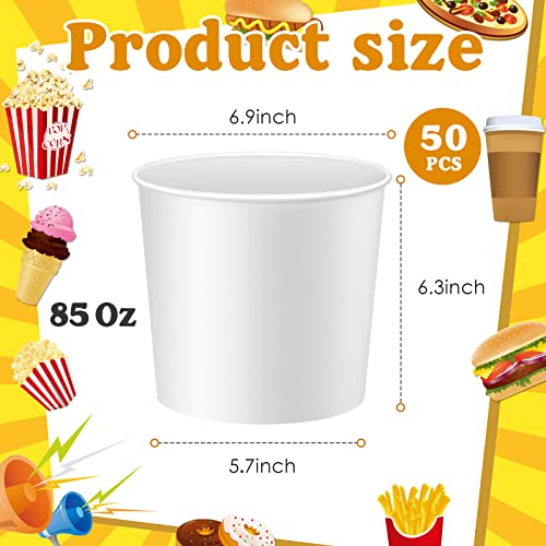 Hoolerry 50 Pcs Disposable Paper Bucket 85 oz White Cardboard Ice Bucket Bulk Ice Holder for Party Food Container Supplies