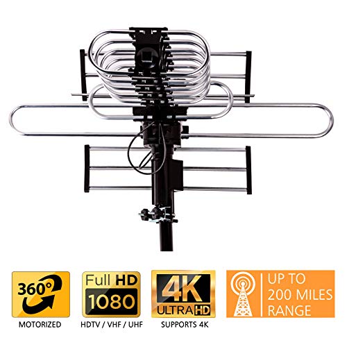 Five Star Outdoor Digital Amplified HDTV Antenna - up to 200 Mile Long Range,Directional 360 Degree Rotation,HD 4K 1080P F...