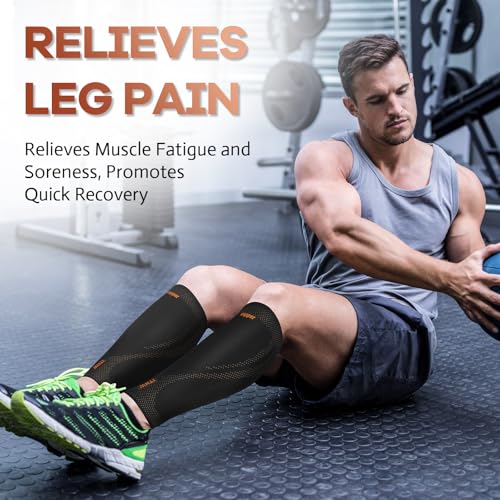 Copper Calf Compression Sleeves for Men & Women - High Stretch Graduated Compression with Anti-Slip Grip | Breathable & Sm...