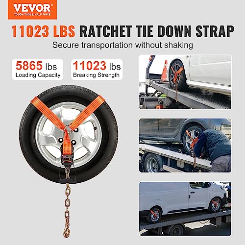 VEVOR Car Tie Down with Chain Anchors, Lasso Style 2"×120" Tire Straps, 5865 LBS Working Load, 11023 LBS Breaking Strengt...