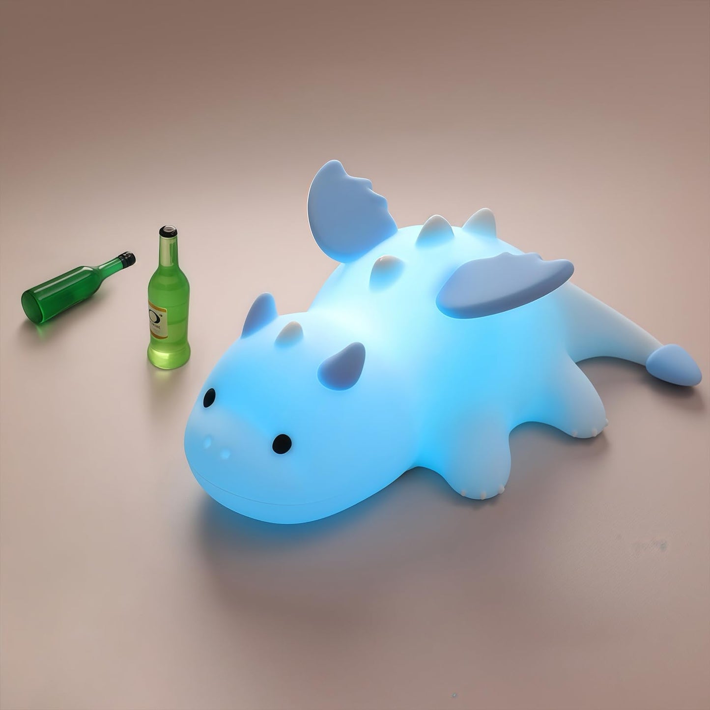 Myzztek Dinosaur Lamp Blue for Kids Room, Pat Control Dragon Light for Breastfeeding, Silicone Night Light Nursery Bedside Lamp,