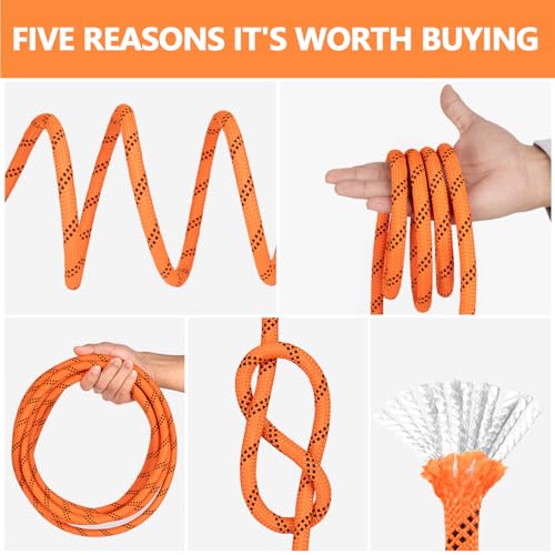 X XBEN Braided Polyester Arborist Rope 3/8 inch X 120ft, 48 Strands, 3430 LBS Breaking Strength Outdoor Rope, Arborist Rig...