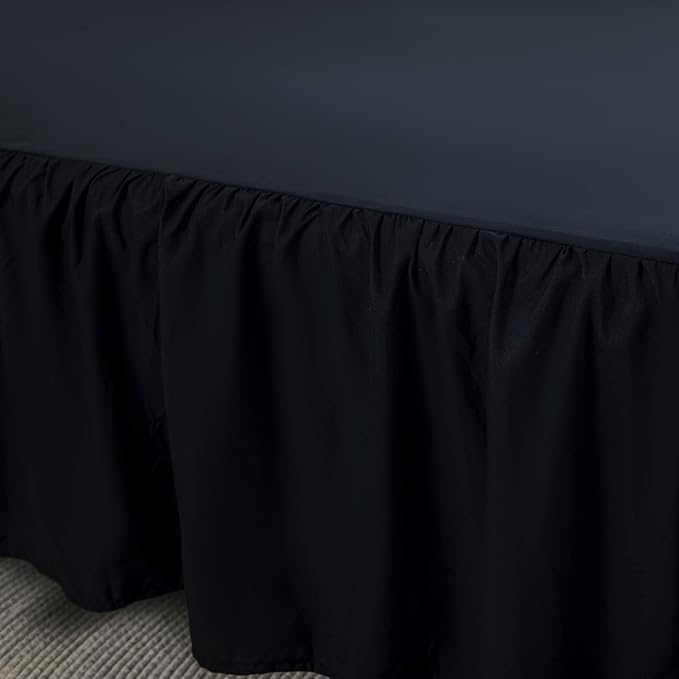 Bed Skirt Twin Size Ruffled Bed Skirt with Split Corners, 14 Inch Drop Dust Ruffle Bed Skirt with Platform, Black