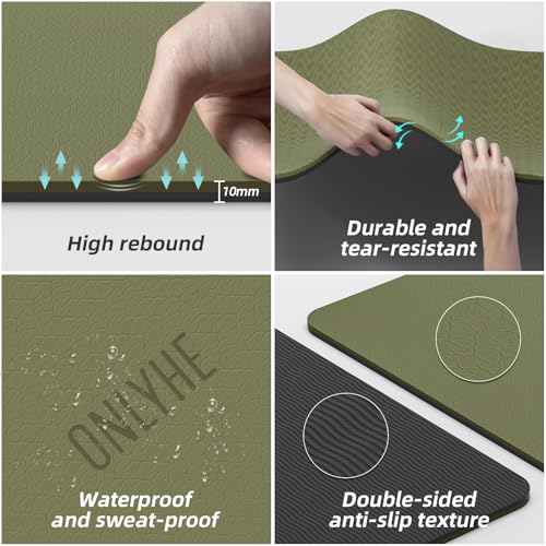 Yoga Mat Thick(10mm) Exercise Mat Non Slip Anti-tear,72"x35" Extra Large Pilates Mats for Home Workouts, Gym & Floor Stret...