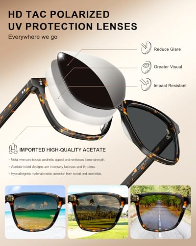 CARFIA Polarized Sunglasses for Women: Acetate, Small/Medium Size, UV400 Anti Glare CA5354