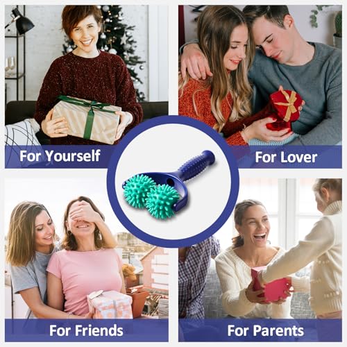 Handheld Spiky Massage Balls Rollers, 2 Wheel Spiky Massage Ball Rollers Silicone Manual Massage Roller with Handle Pressu...