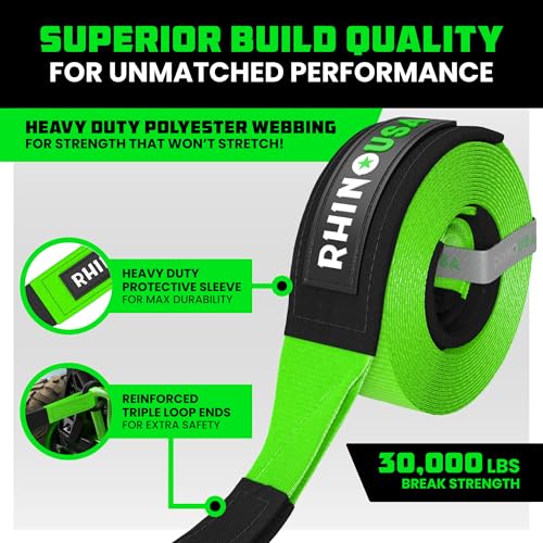 Rhino USA Recovery Tow Strap (3" x 20') - 31,518lb Break Strength - Emergency Recovery Strap Tow Rope for Truck, UTV, ATV...