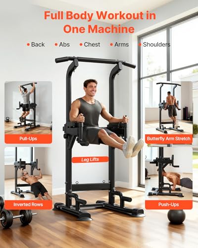 VEVOR Pull Up Bar, 330 LBS Power Tower Dip Station, Workout Dip Station with H-Shaped Stable Base & Back Pad, Adjustable 1...