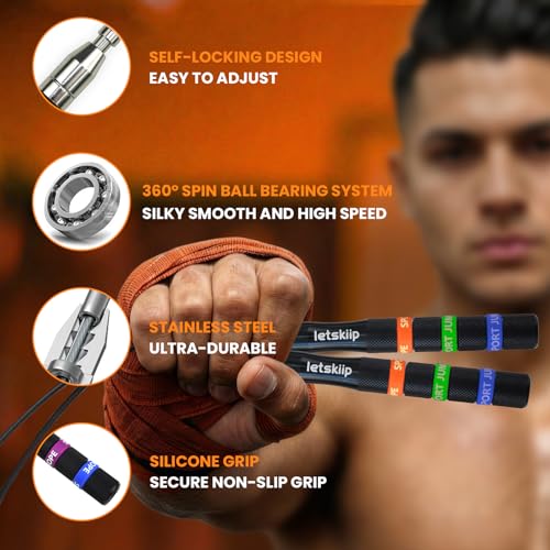 Letskiip Speed Jump Rope for CrossFit & Boxing - Secure Self-Locking Adjustable Skipping Rope for Men & Women - Anti-Slip ...