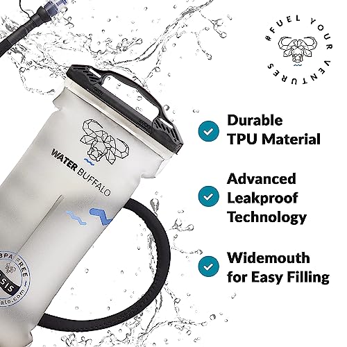Water Buffalo Oasis Hydration Bladder – 2L and 3L Water Bladder for Hiking Backpack, Leakproof Design with Insulated Hose ...