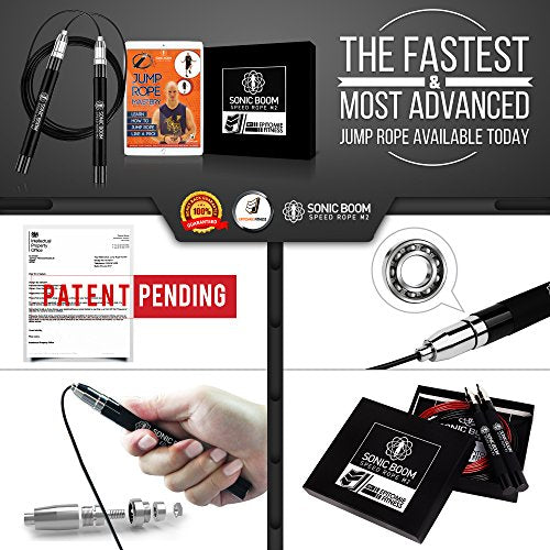 Epitomie Fitness Sonic Boom M2 High Speed Jump Rope - Patent Pending Self-Locking, Screw-Free Design – Weighted, 360 Degre...