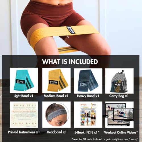 ANIQ® The Original | Fabric Resistance Bands Set | Extra Thick | Anti-Slip | Exercise Bands for Pilates, Yoga, Gym. Booty ...