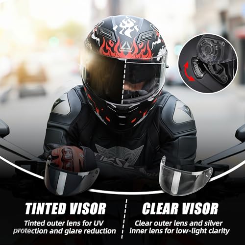 TRIANGLE Motorcycle Helmets Full face Helmet for Adults Men and Women Dual Visor with Internal Sunshield DOT Approved (Mat...