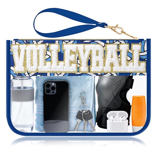 BuyCard Volleyball Gifts Makeup Bag with Chenille Letter Patch, Clear Cosmetic Pouch PVC Organizer Purse, Waterproof Trave...