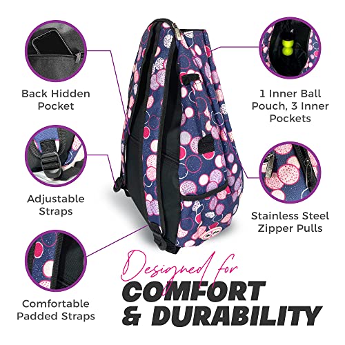 Womens Tennis Backpack - Taboo Fashions Ladies Tennis Bag Holds Two Racquets, Padded Straps and Side Carry Handle