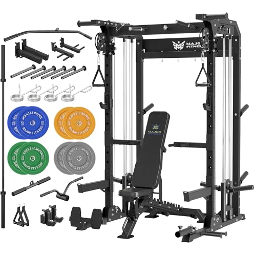 MAJOR FITNESS F22 Power Rack, 1600lbs All-in-One Squat Rack with Dual Pulley System, Heavy-Duty Steel Frame, Attachments &...