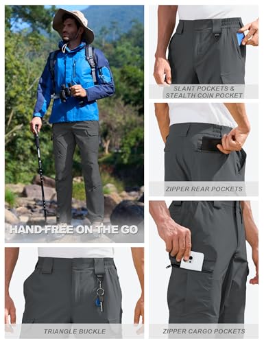 MOURCE Men's Lightweight Hiking Pants Quick Dry - Water Resistant Outdoor Cargo Pants for Men 7 Pockets