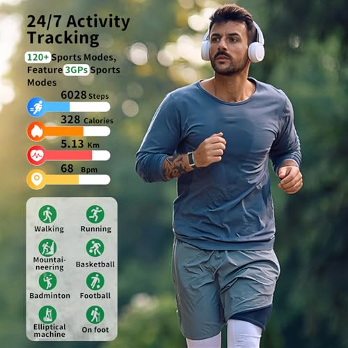 Smart Bracelet for Men Women, Fitness Tracker with Free App, 24/7 Auto Heart Rate/SpO2 Monitor, Sleep Stress Tracking Smar...