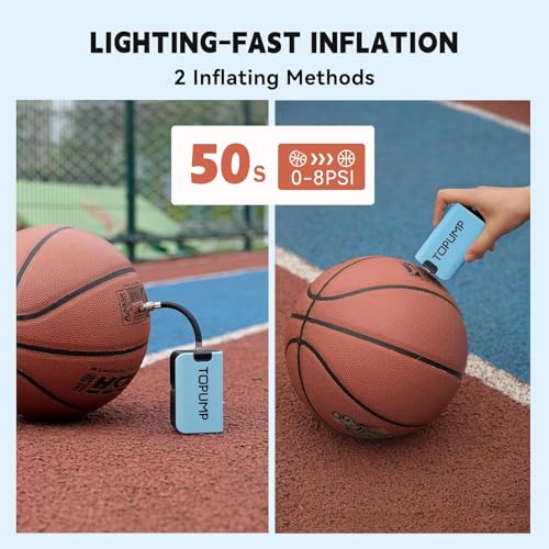 TOPUMP Electric Ball Pump with Inflation & Deflation, Portable Rechargeable Ball Pump with Pressure Gauge (Max 20PSI), Sui...