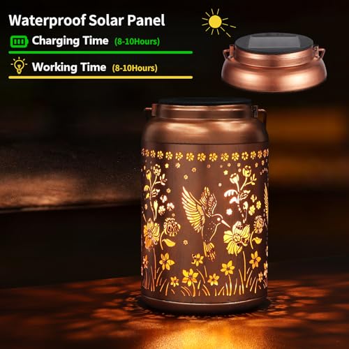 Solar Lanterns Outdoor Waterproof Hummingbird Garden Decor Gifts for Women Mom Grandma Hanging Solar Lights Metal Solar De...