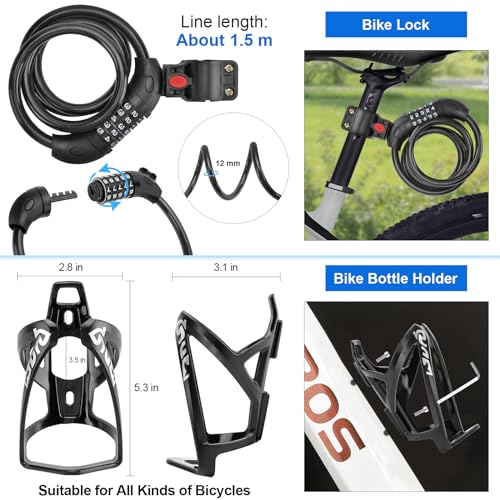 SODPE 8 Pack Bicycle Accessories, Bike Light Set USB Rechargeable, 1 Bike Water Bottle Holder, Bicycle Bag and 1 Bike Alum...