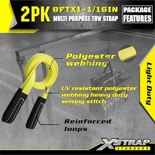 XSTRAP STANDARD 2PK 1''x 8FT Lift Sling Web Strap/Wear Guard End, Heavy Duty Flat Eye Lifting Sling with 2 Reinforced Loop...