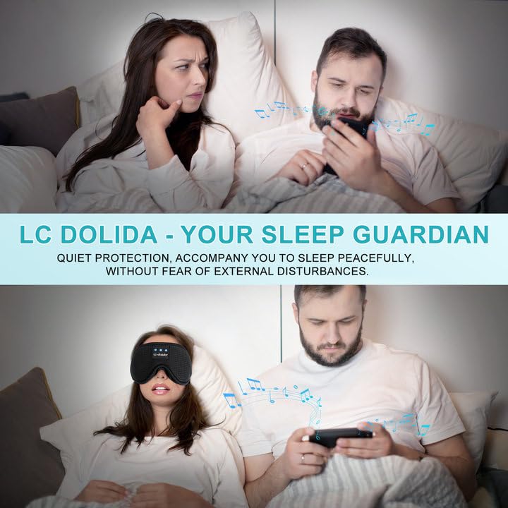 LC-dolida Sleep Headphones, 3D Sleep Mask Bluetooth Wireless, Sleeping Headphones for Side Sleepers Sleep Eye Mask Music Weighted Sleeping Mask Meditation Gifts for Men Women (Black)