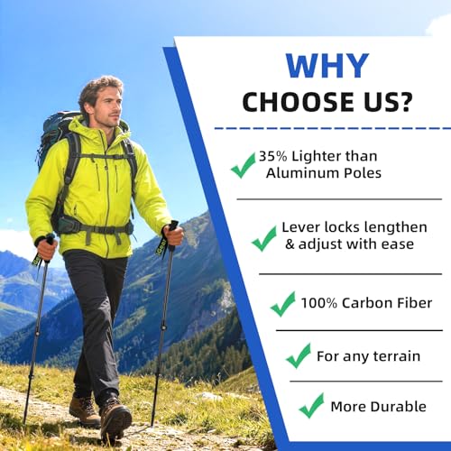 aiGear Carbon Fiber Trekking Poles, Ultra Strong Lightweight Collapsible Hiking Poles with Cork Grips Quick Flip Locks & A...