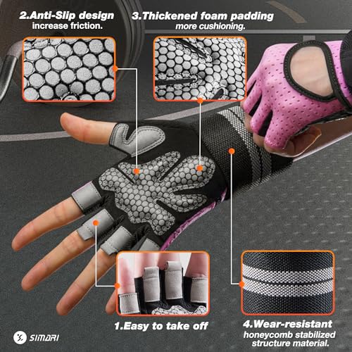 SIMARI Breathable Workout Gloves for Men Women, Padded Weight Lifting Gloves with Wrist Wraps Support, Full Palm Protectio...