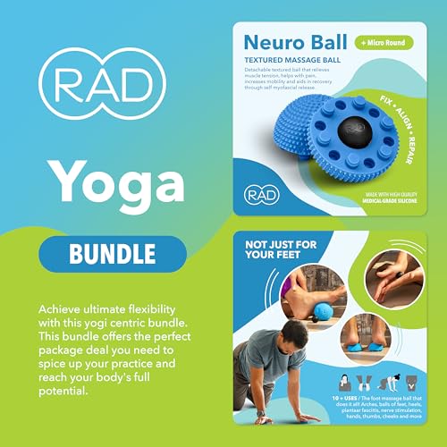 RAD Yoga Bundle for Myofascial Release, Muscle Recovery, & Relaxation – Includes Multi-Use Yoga Block, Neuro Ball Foot Rol...