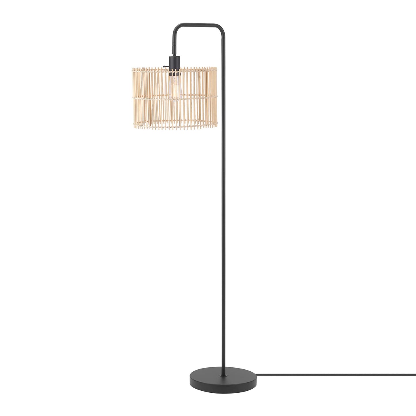 Globe Electric Barden 58in Floor Lamp, Matte Black, Bamboo Shade, Model 65909