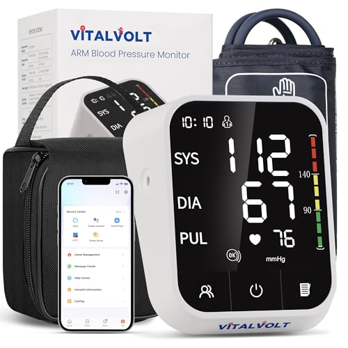 VitalVolt Smart Ai Blood Pressure Monitor for Home Use, Automatic Arm BP Machine with Large Adjustable Cuff (8.7-17”), Blu...