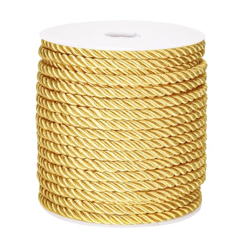 jijAcraft 5mm 21 Yards Gold Rope Cord - 3Ply Twisted Decorative Cord for Sewing & Crafting, Shiny Cord Polyester String fo...