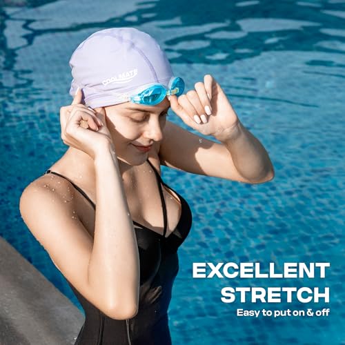 COOLMATE Fabric Swim Cap for Adult Women Men Kid, Silicone Water Resistant Layer, Cloth Swim Cap Gifts for Swimmers, Light...