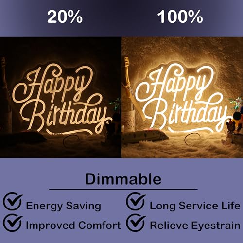 Happy Birthday Neon Sign For Backdrop Birthday Decorations LED Neon Light Signs for Birthday Led Light Up Sign Party Decor...