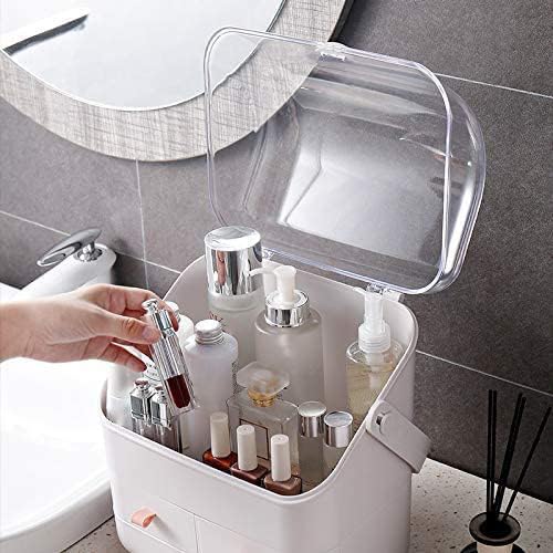 LINFIDITE Cosmetic Storage Box with Lid Waterproof&Dustproof Makeup Organizer Box Portable Handle,Large Makeup Display Case with