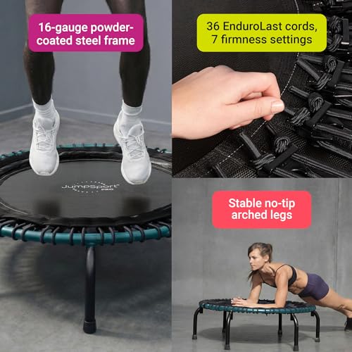 JumpSport 350 PRO Fitness Trampoline, Cardio Workout, No-Tip Arched Legs Home Gym Equipment, Adjustable Bungees & 60 Day T...
