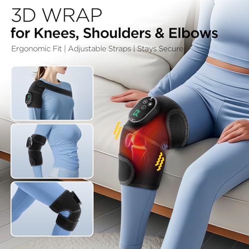 Cordless Knee Massager with Heat, Heating Pad for Knee Shoulder Elbow, Heated Knee Brace for Arthritis, Knee Heating Pad W...