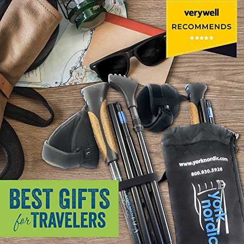 York Nordic Ultralight Folding Walking Poles - Travel Ready - with Rubber Feet, Baskets, and Bag